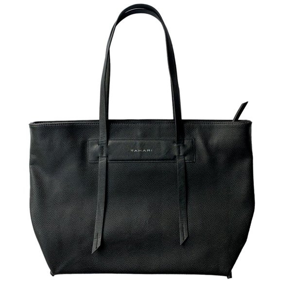 _Tahari black pebbled vintage designer shoulder tote bag +removable zipper pouch - Picture 2 of 11